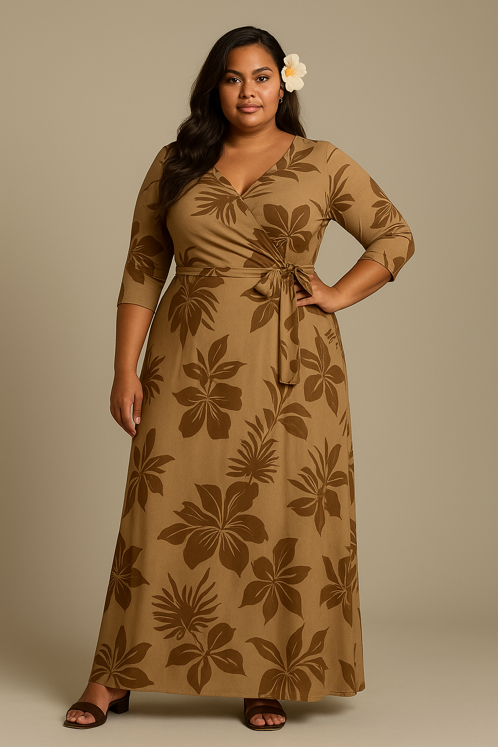 ISLAND COCOA BLOSSOM WRAP DRESS