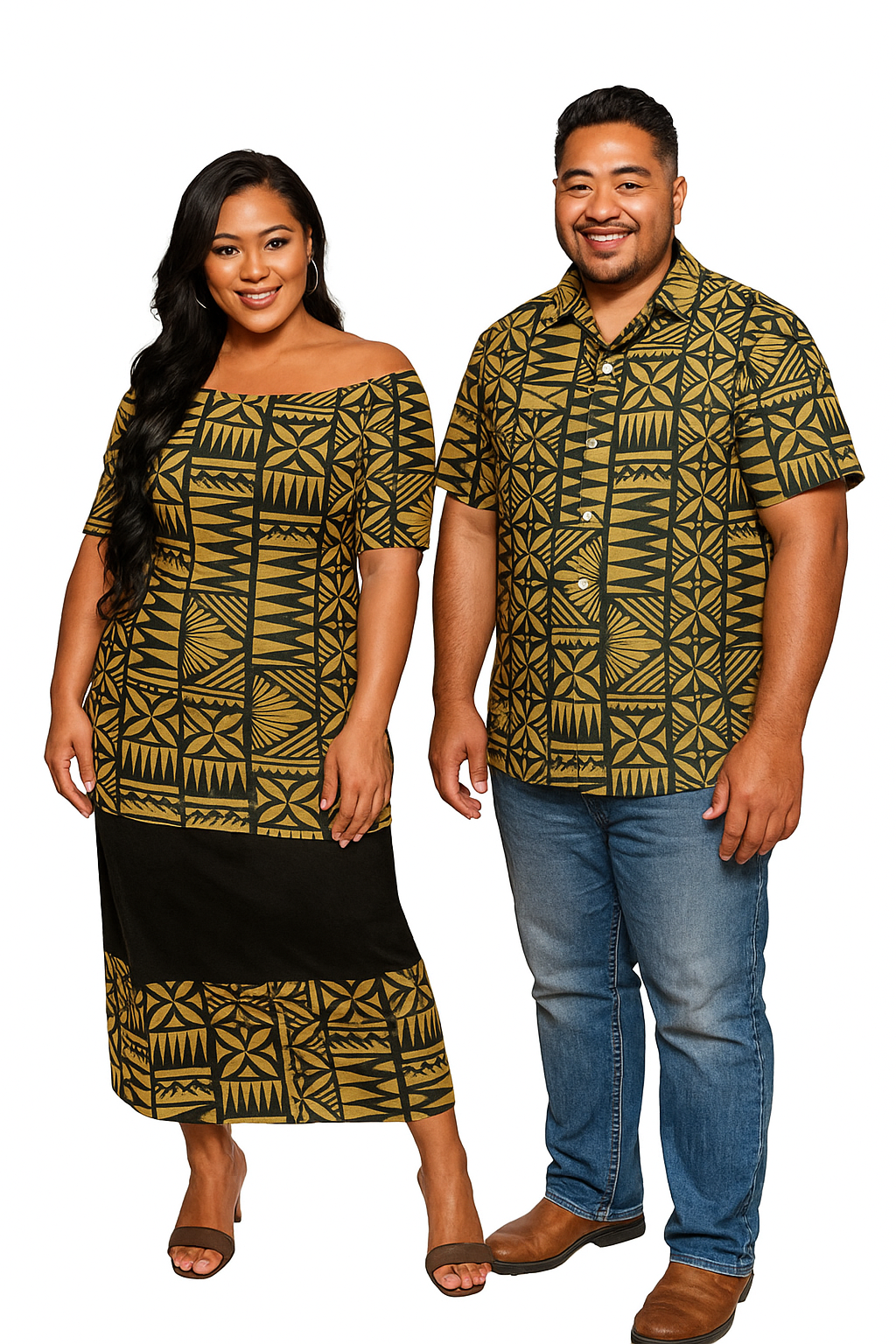 GOLD AND BLACK PULETASI COUPLE MATCHING SET