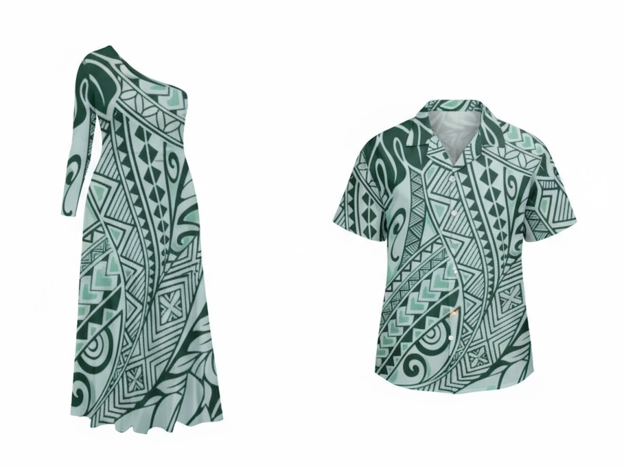 Island Breeze Matching Set – Green Tribal Print